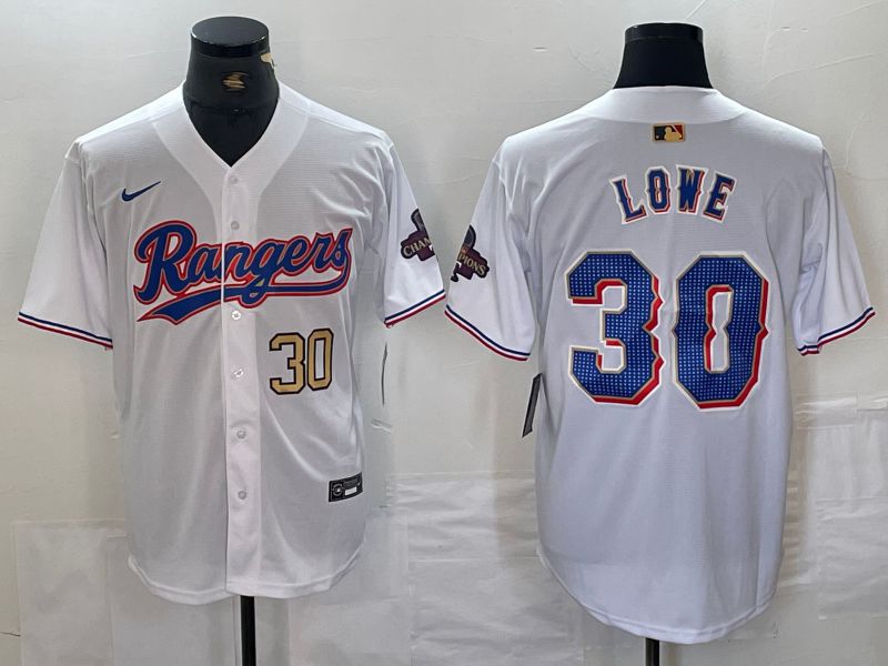 Men Texas Rangers 30 Lowe White Champion Game Nike 2024 MLB Jersey style 2